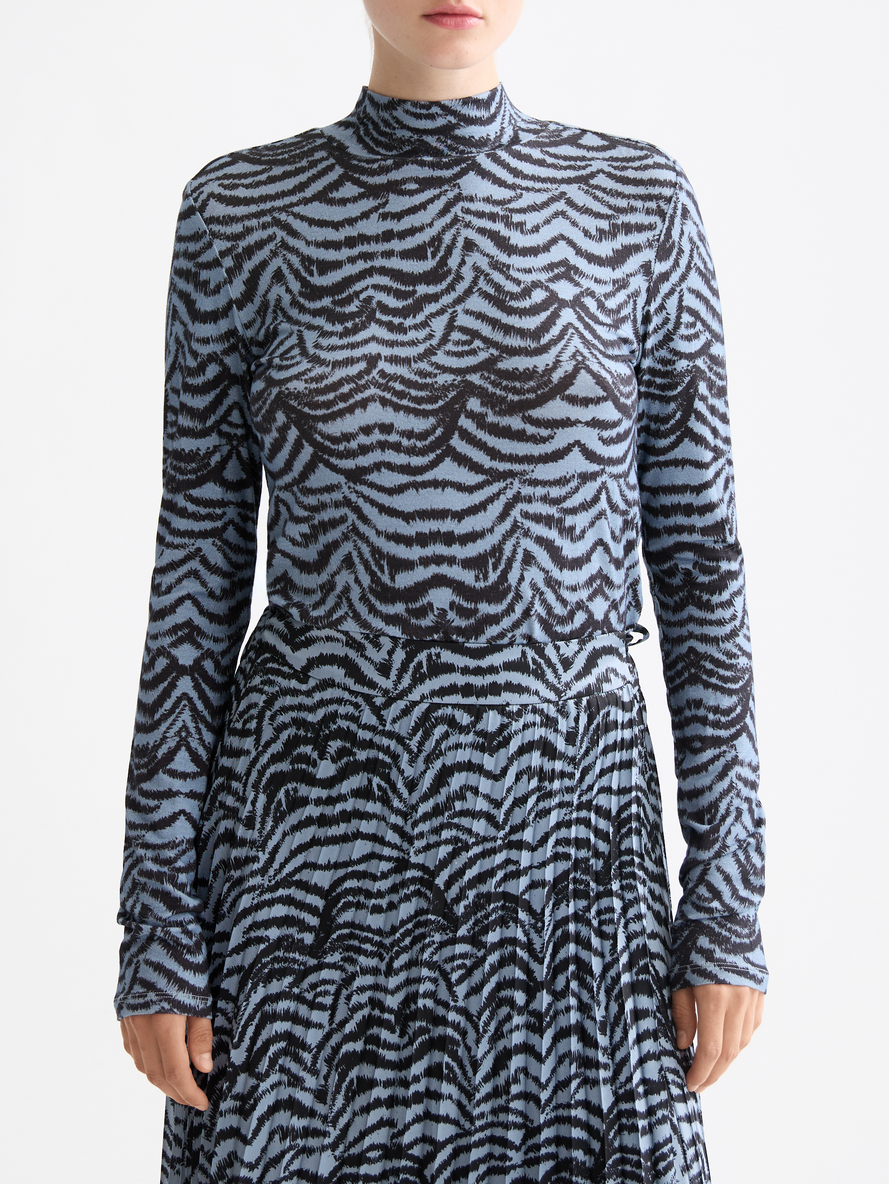 All over printed mock neck long sleeve T-shirt