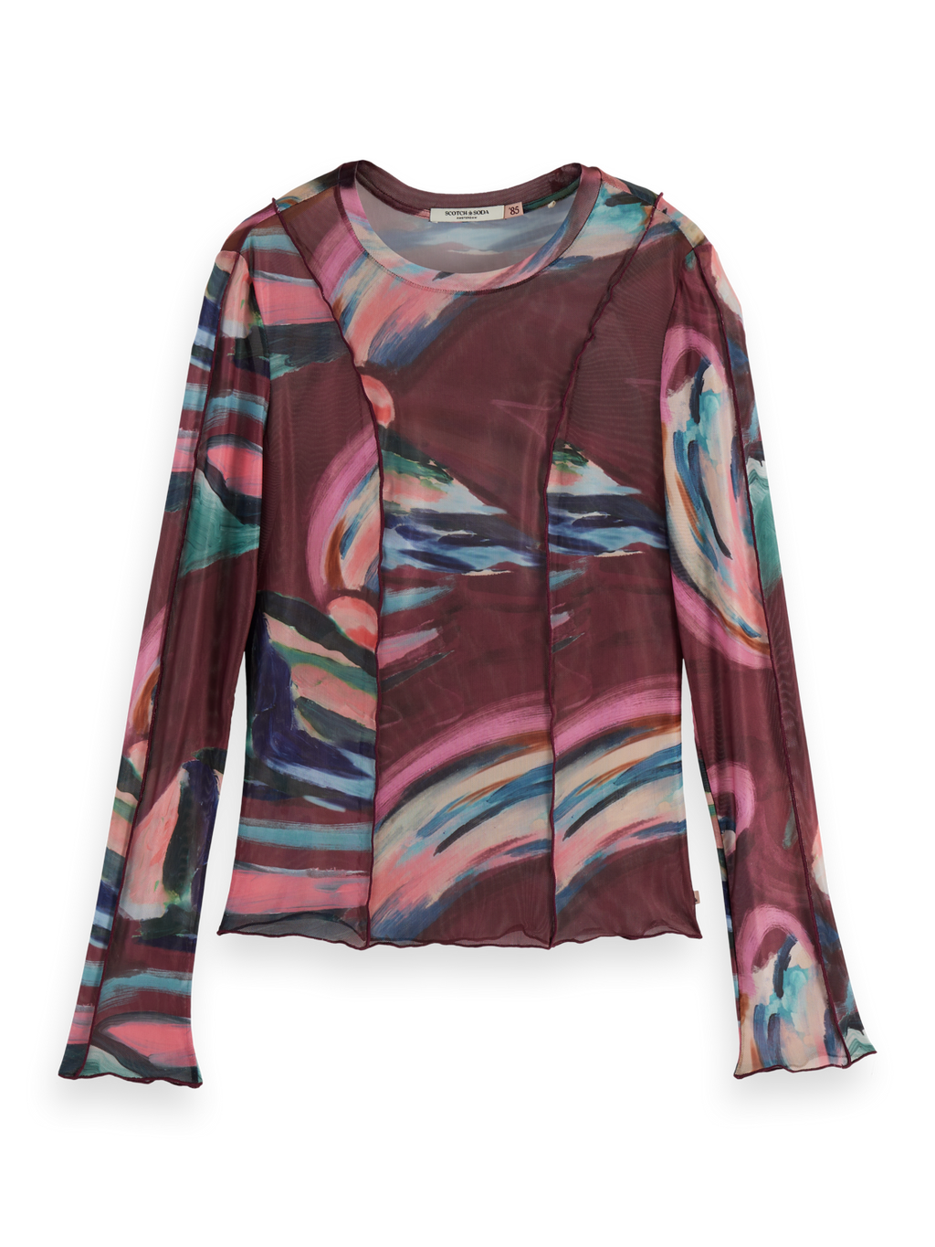 All over printed mesh long sleeve T-shirt