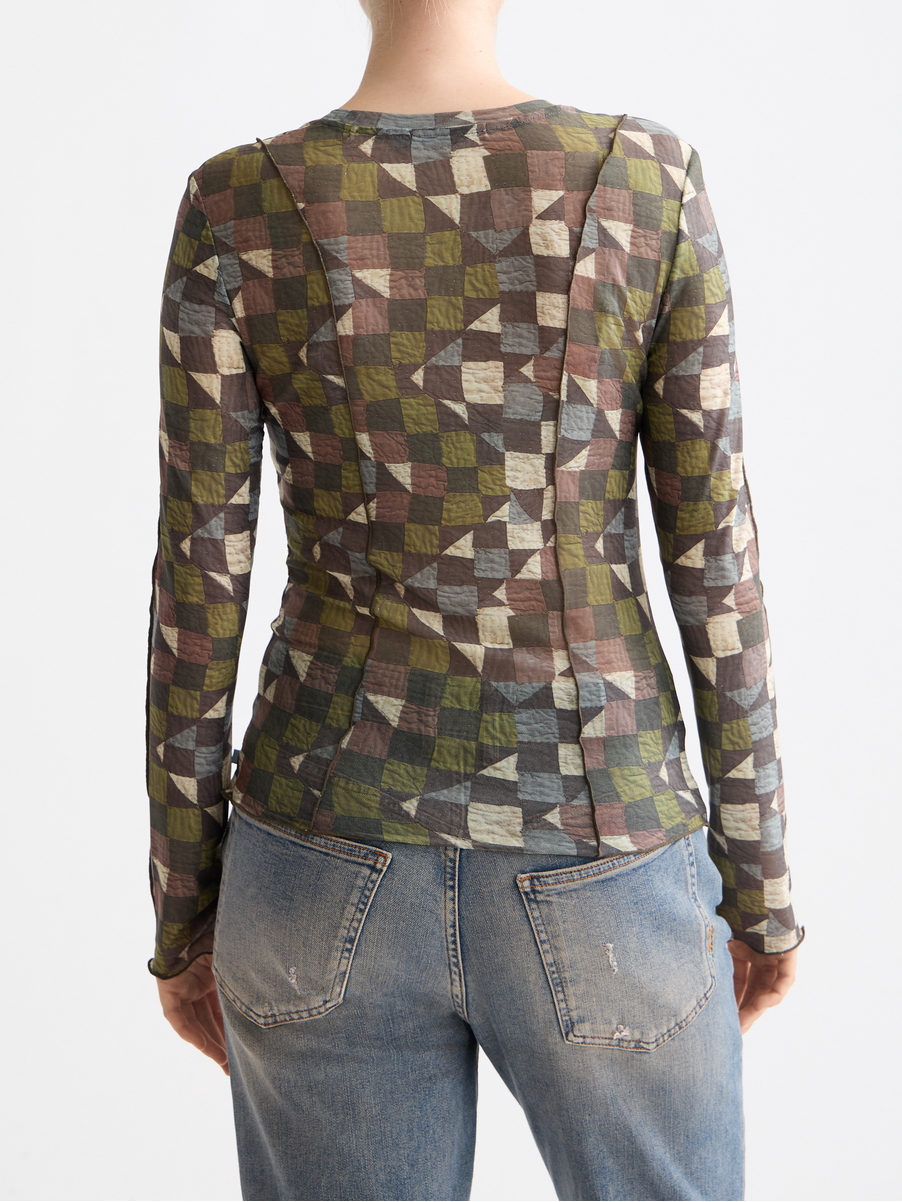 All over printed mesh long sleeve T-shirt