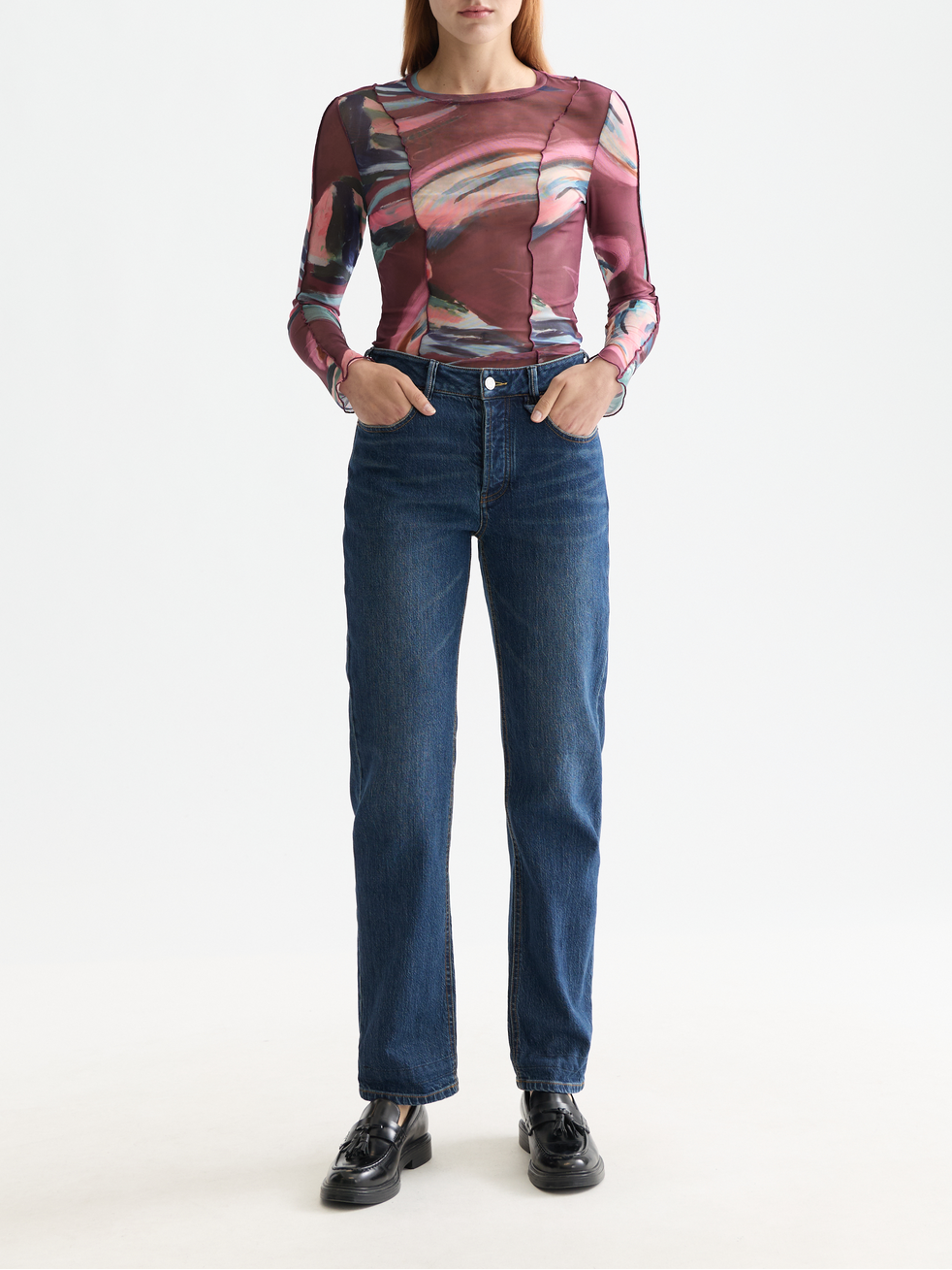 All over printed mesh long sleeve T-shirt