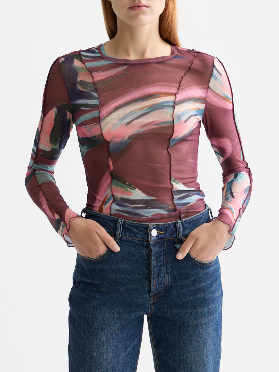 All over printed mesh long sleeve T-shirt