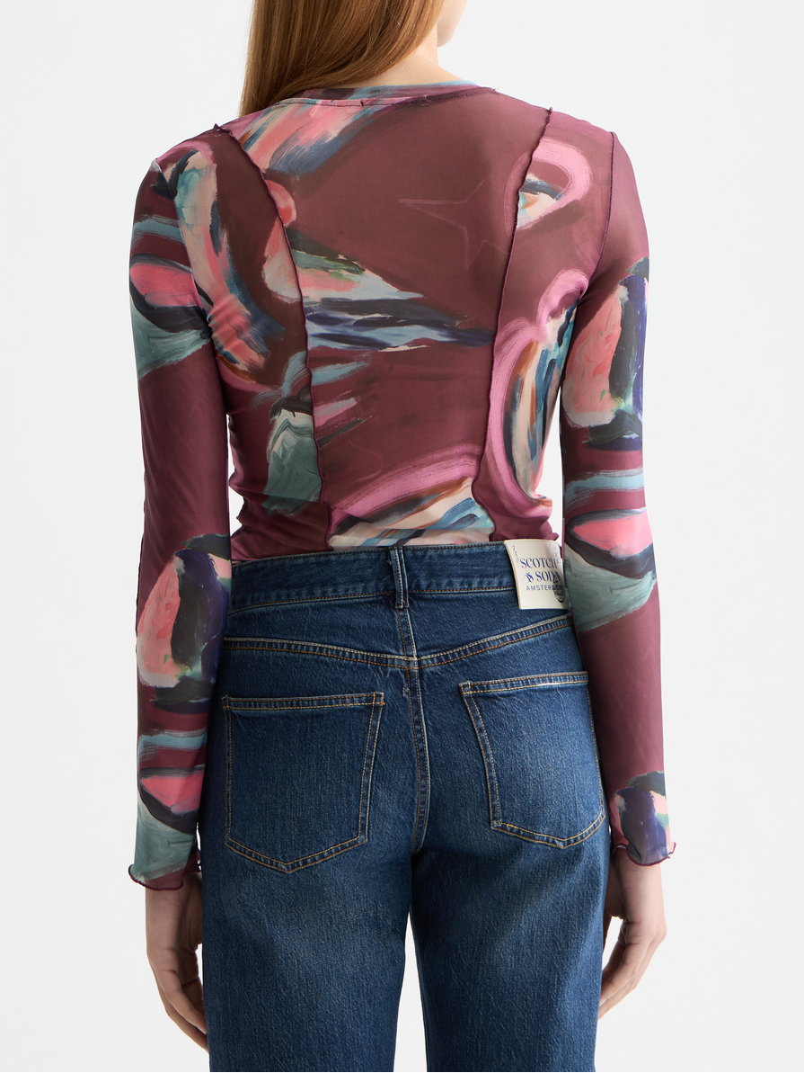 All over printed mesh long sleeve T-shirt
