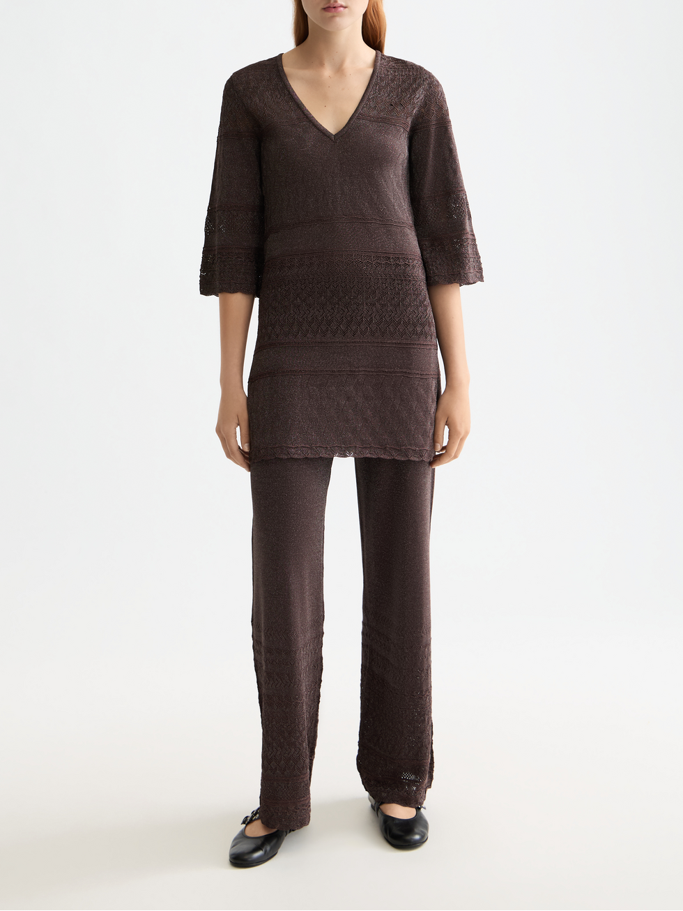 Metallic pointelle pullover