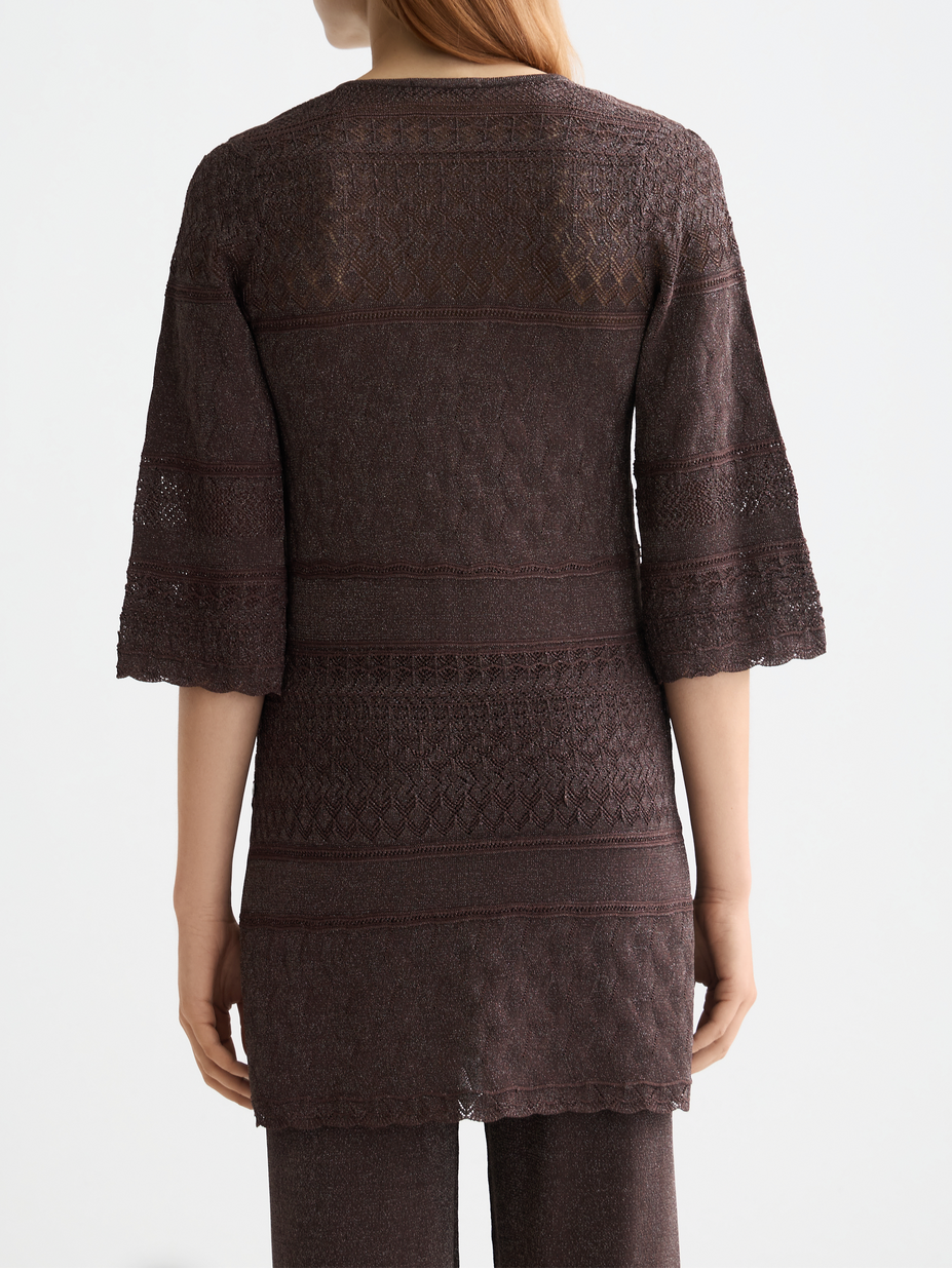 Metallic pointelle pullover