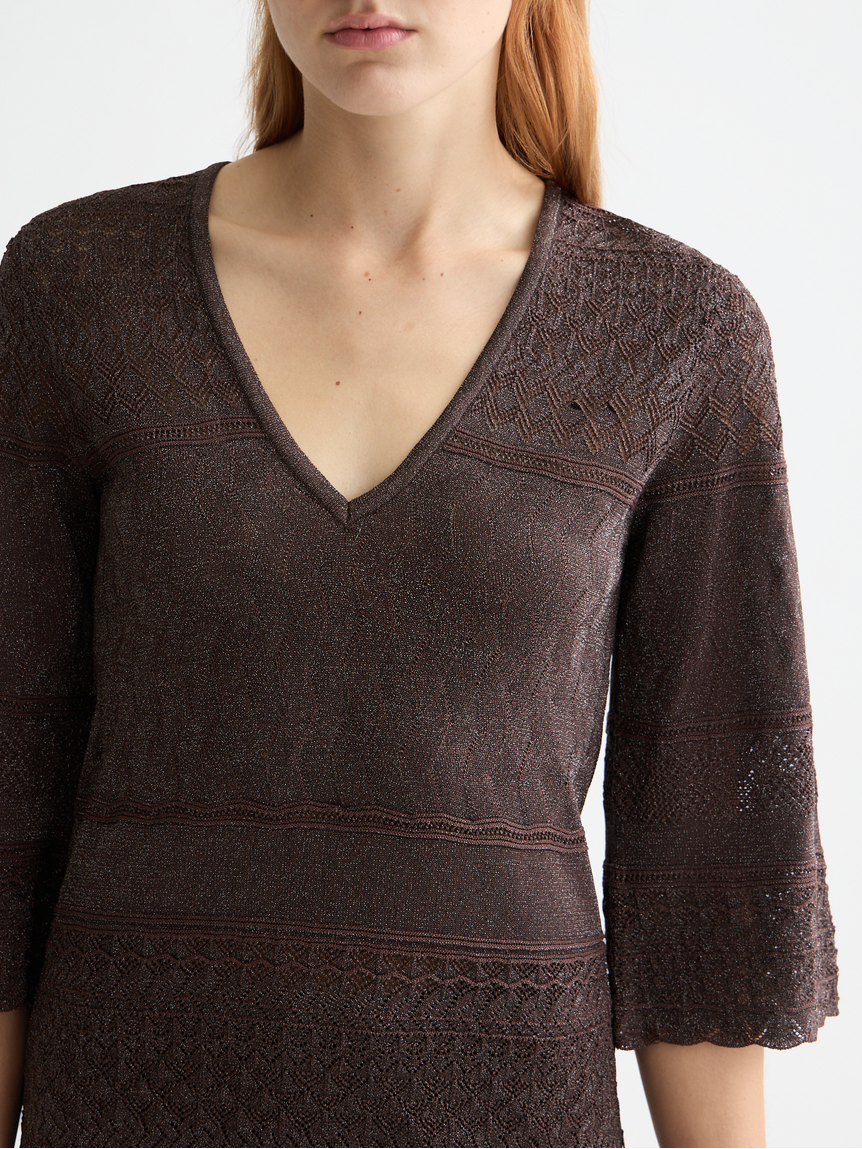 Metallic pointelle pullover