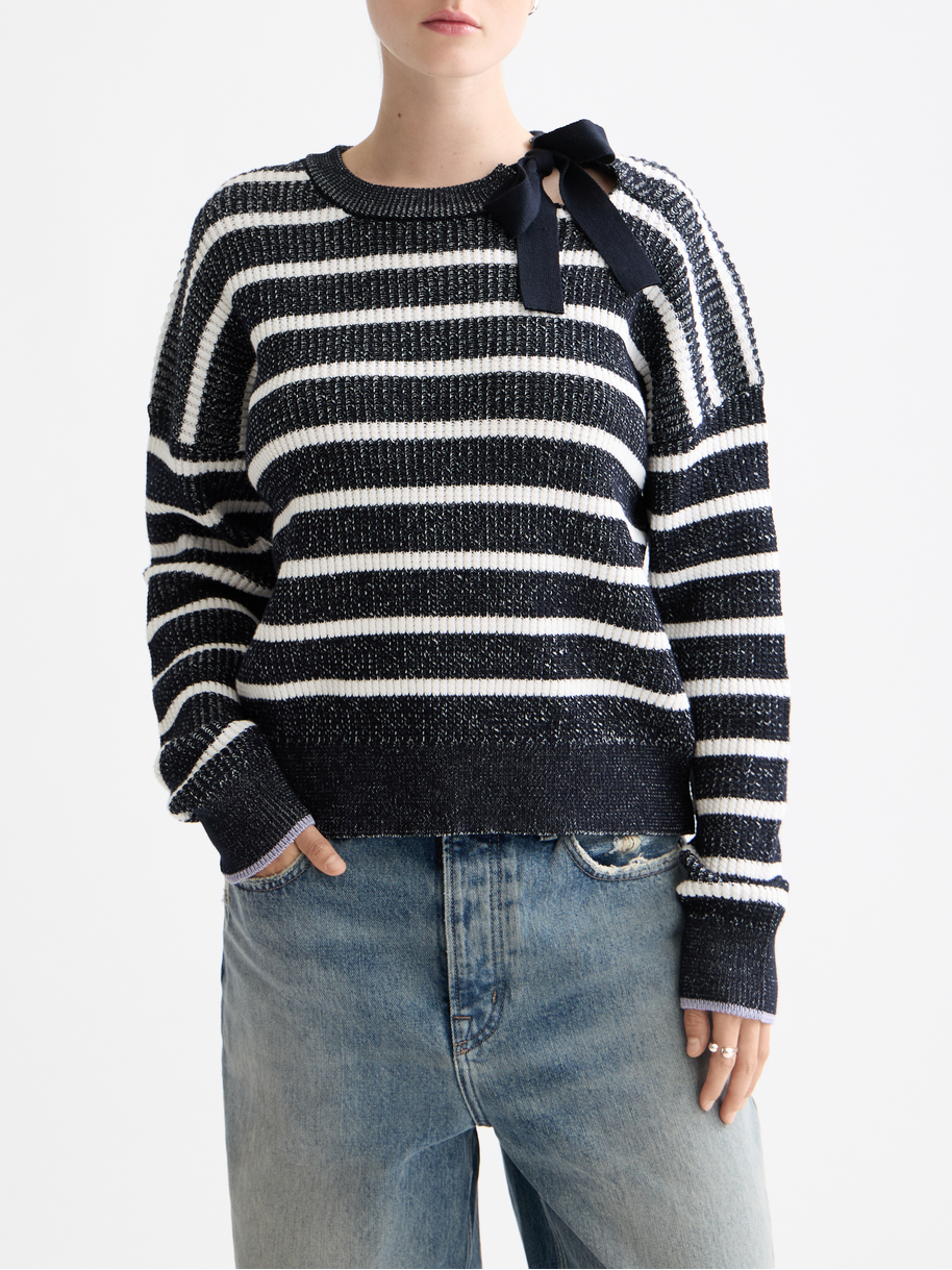 Stripe tie neck pullover