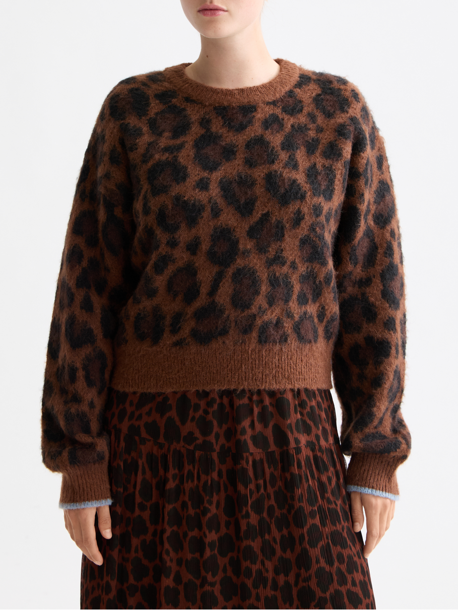 Fuzzy jacquard pullover