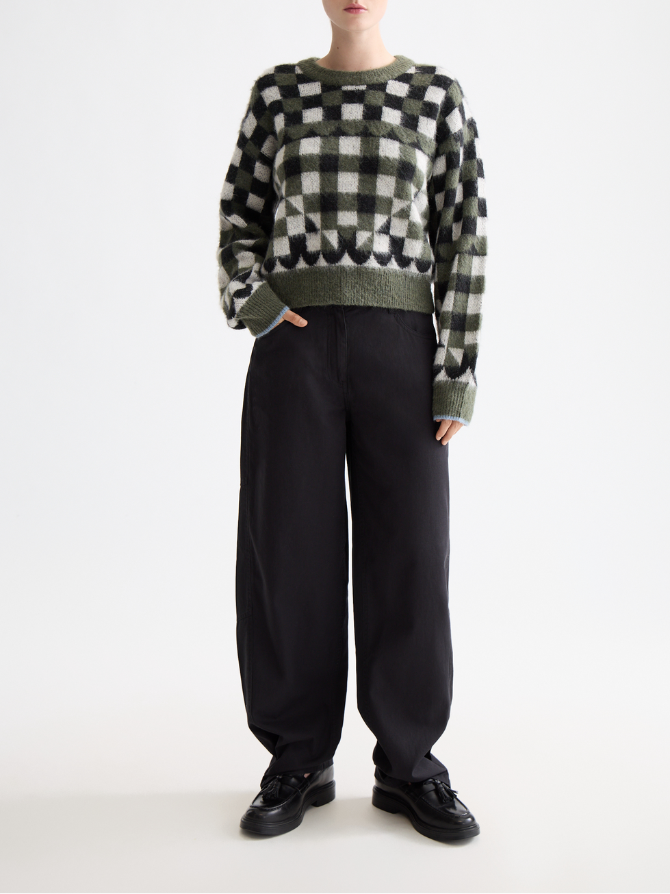 Fuzzy jacquard pullover