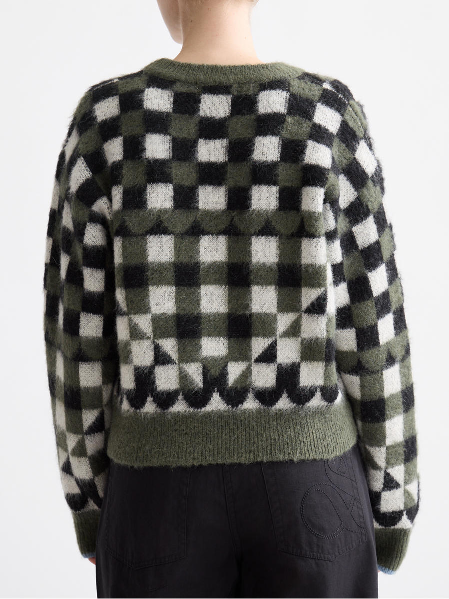 Fuzzy jacquard pullover