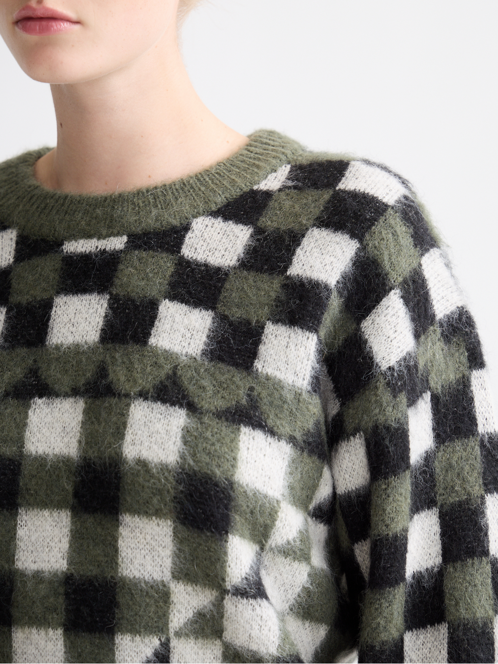 Fuzzy jacquard pullover