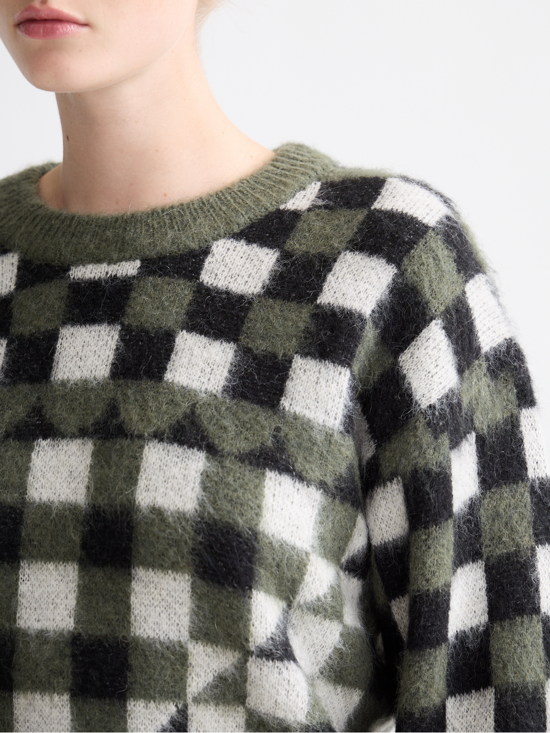 Fuzzy jacquard pullover