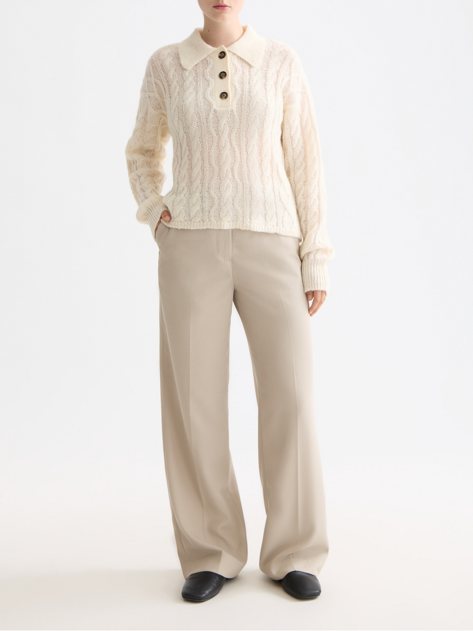 Cable stitch polo neck pullover