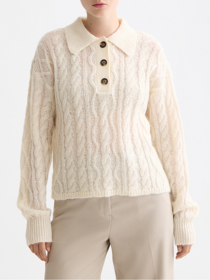 Cable stitch polo neck pullover