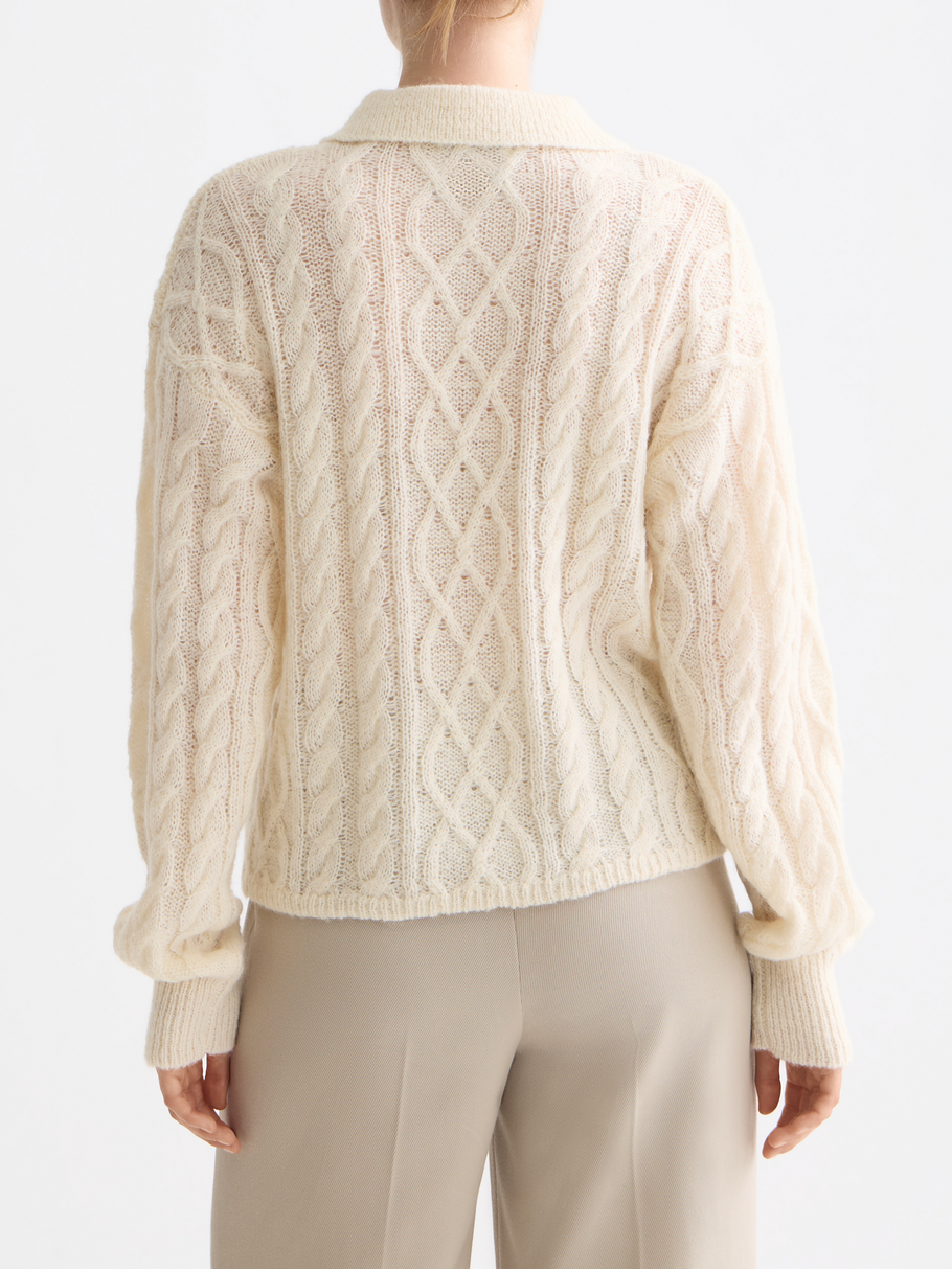 Cable stitch polo neck pullover