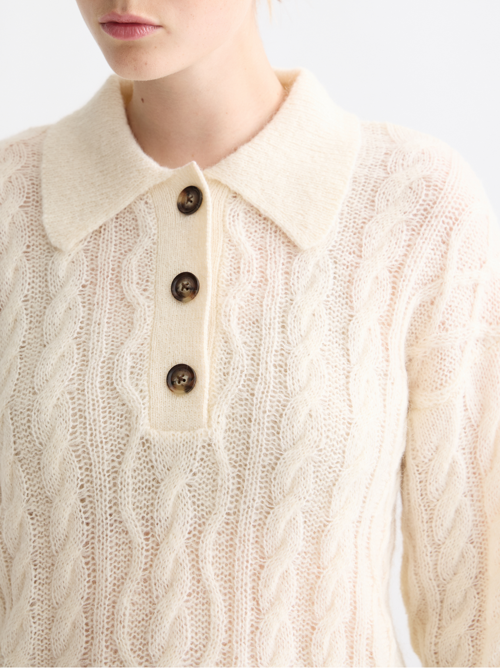 Cable stitch polo neck pullover
