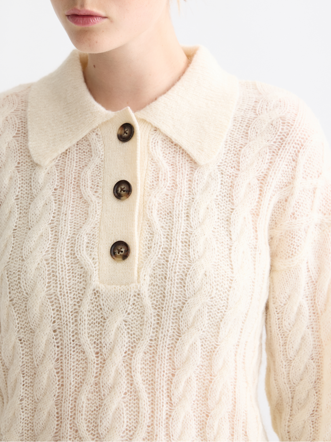 Cable stitch polo neck pullover