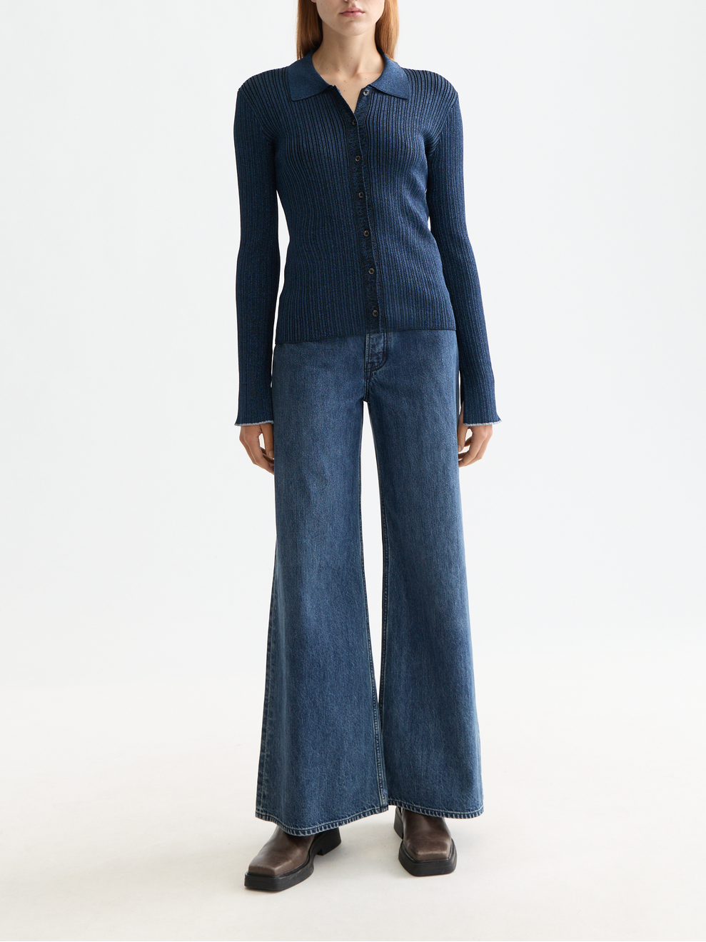 Metallic skinny rib fitted cardigan