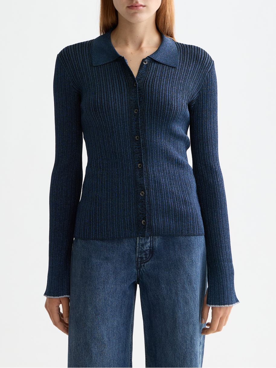Metallic skinny rib fitted cardigan