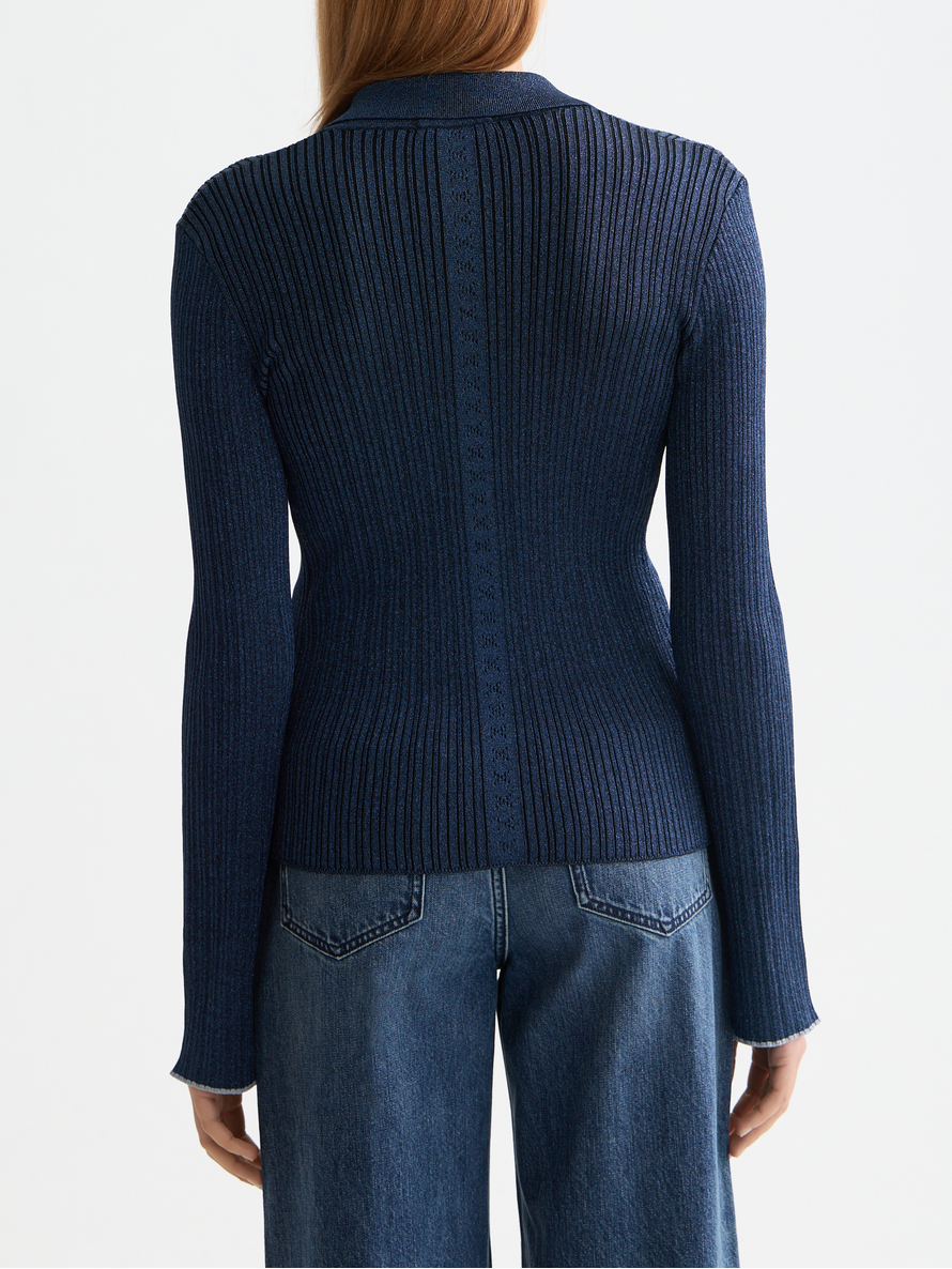 Metallic skinny rib fitted cardigan