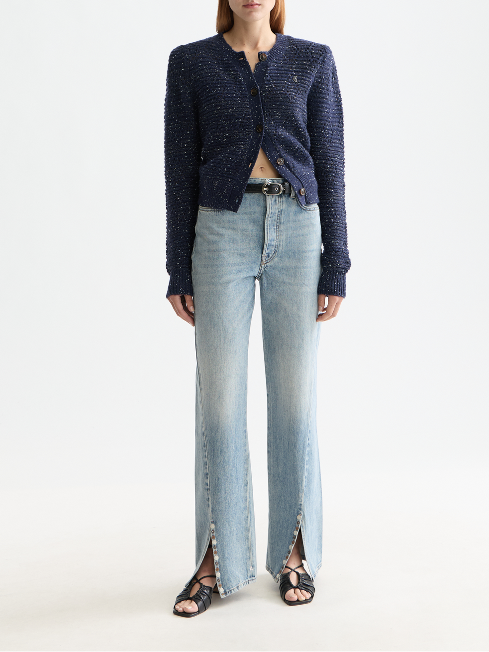 Metallic crew neck cardigan