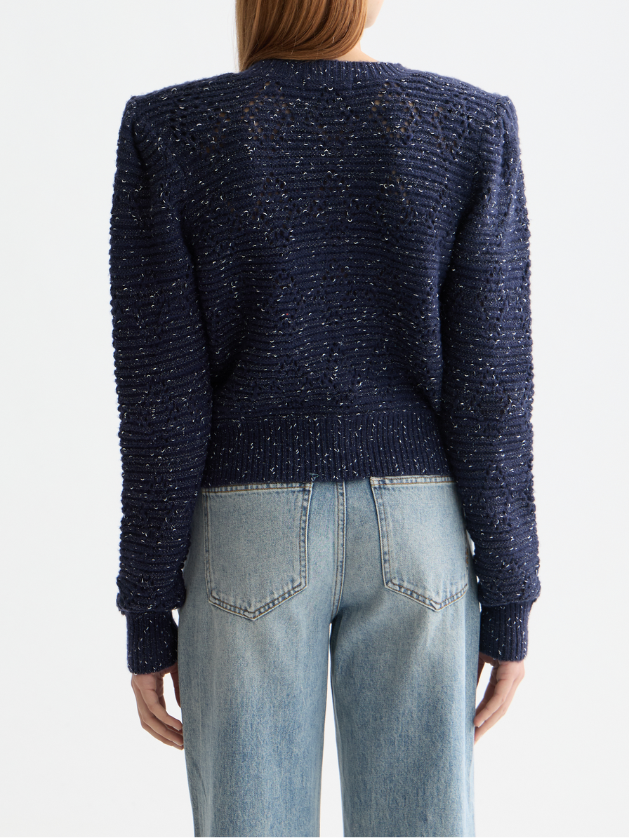 Metallic crew neck cardigan