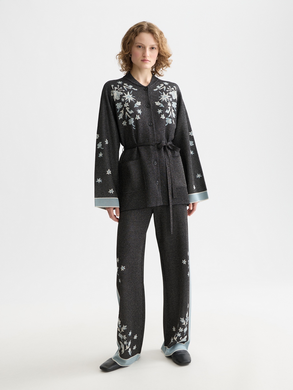 Jacquard belted knitted jacket