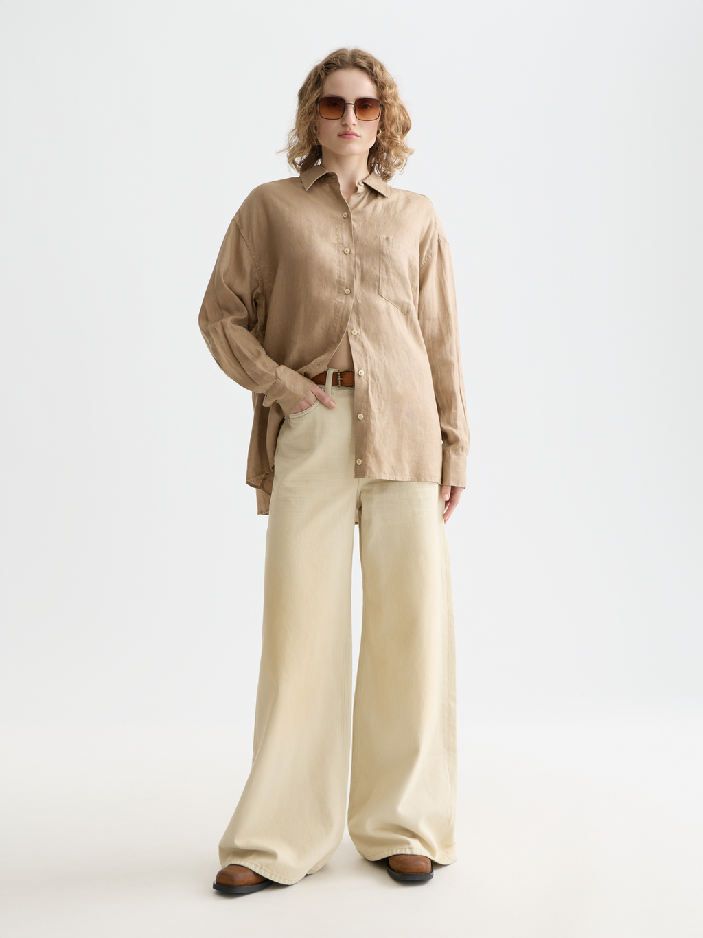 Linen back tie shirt