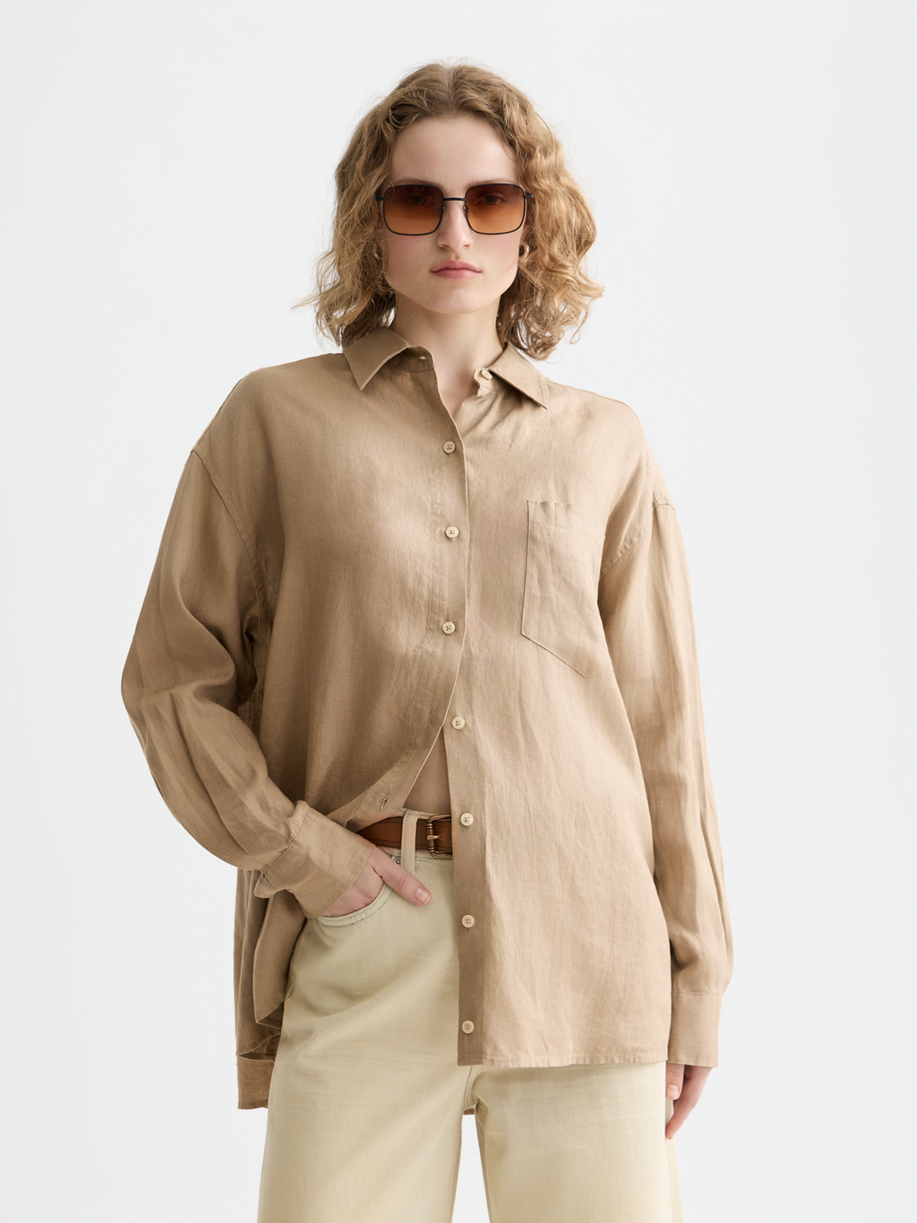 Linen back tie shirt