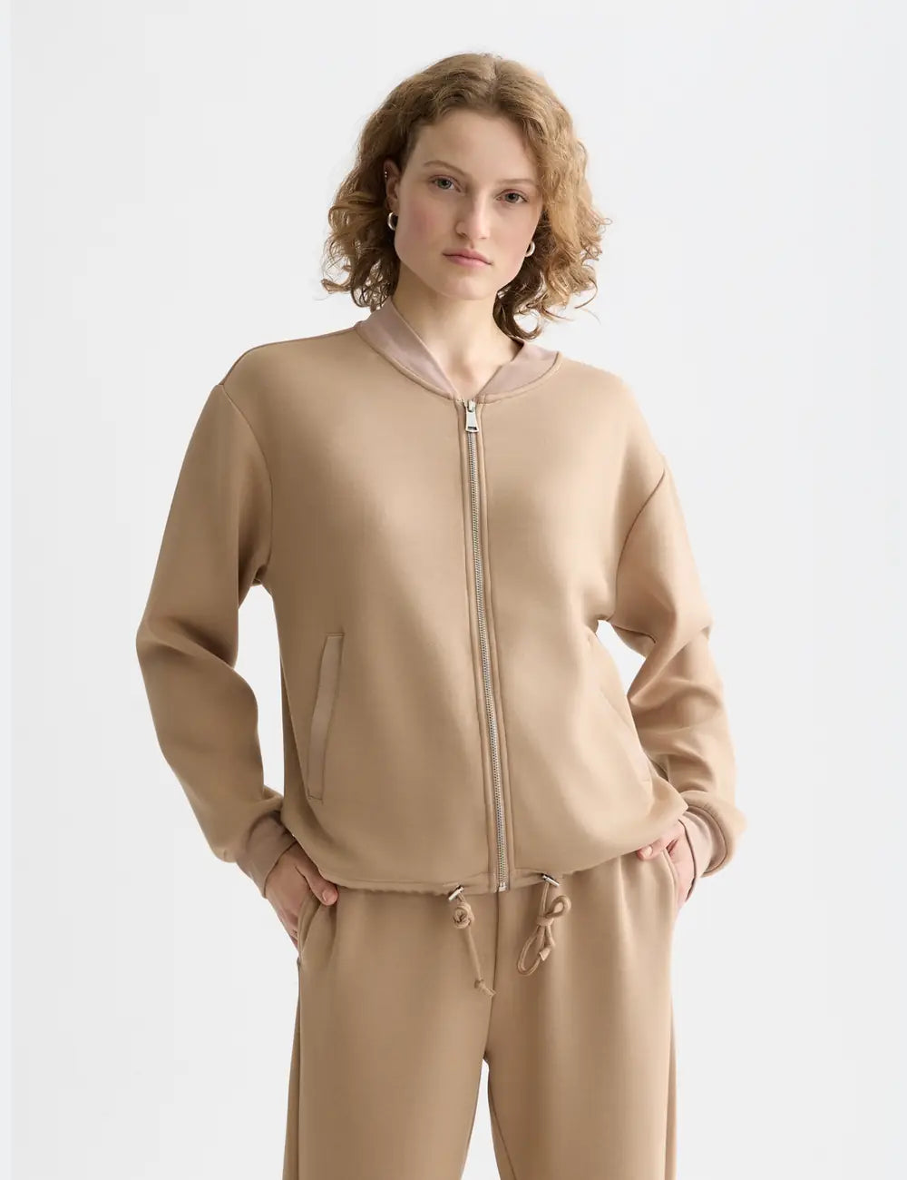 Amphora Modal Jersey Bomber close-up on model by Scotch & Soda