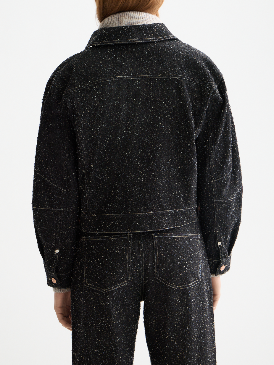 Black denim textured oversized jacket