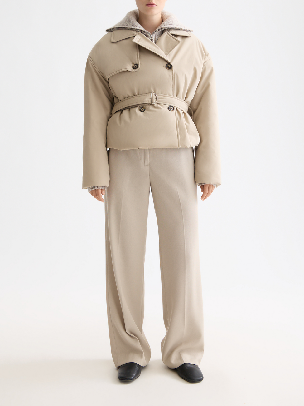 Lightweight padded poplin trench