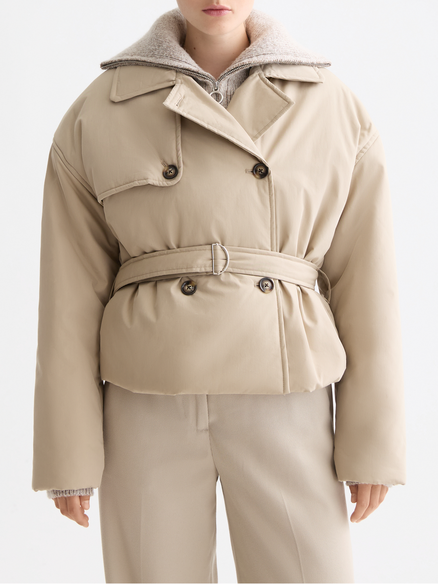 Lightweight padded poplin trench