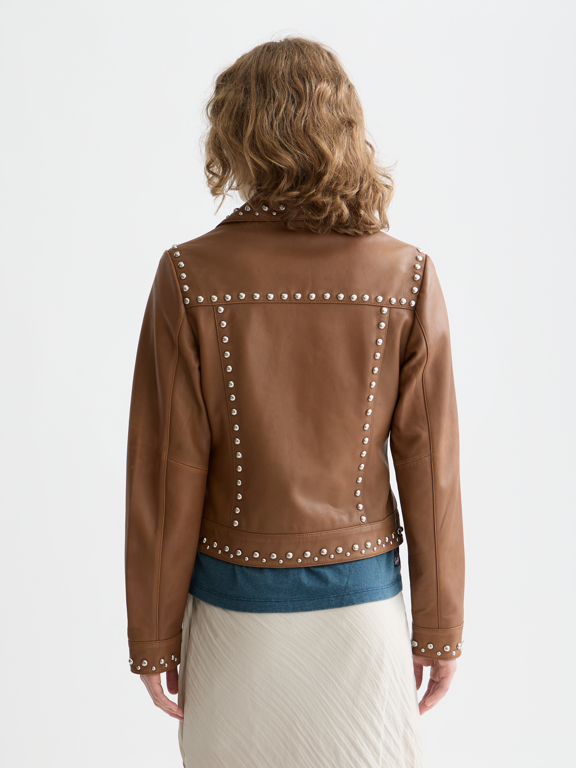 Studded leather trucker