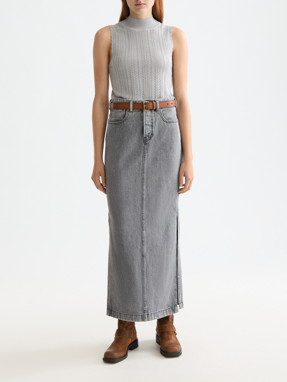 denim long skirt