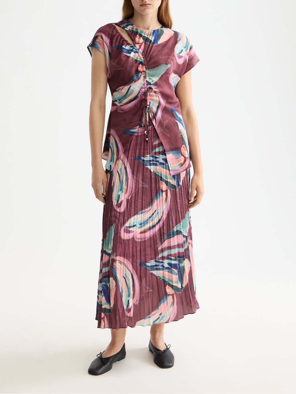 pleat midi skirt