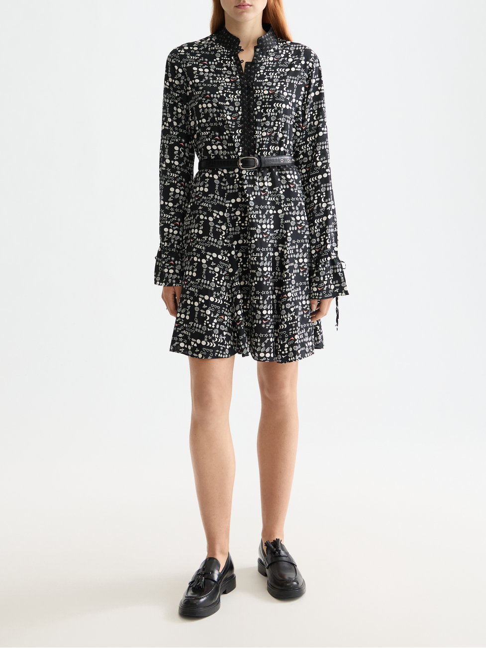 Printed long sleeve mini dress