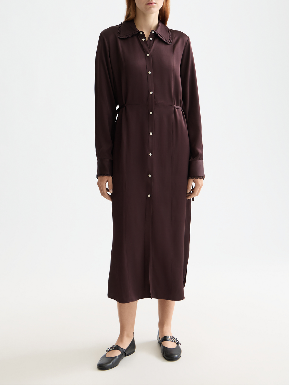 Midi ruffle shirt dress