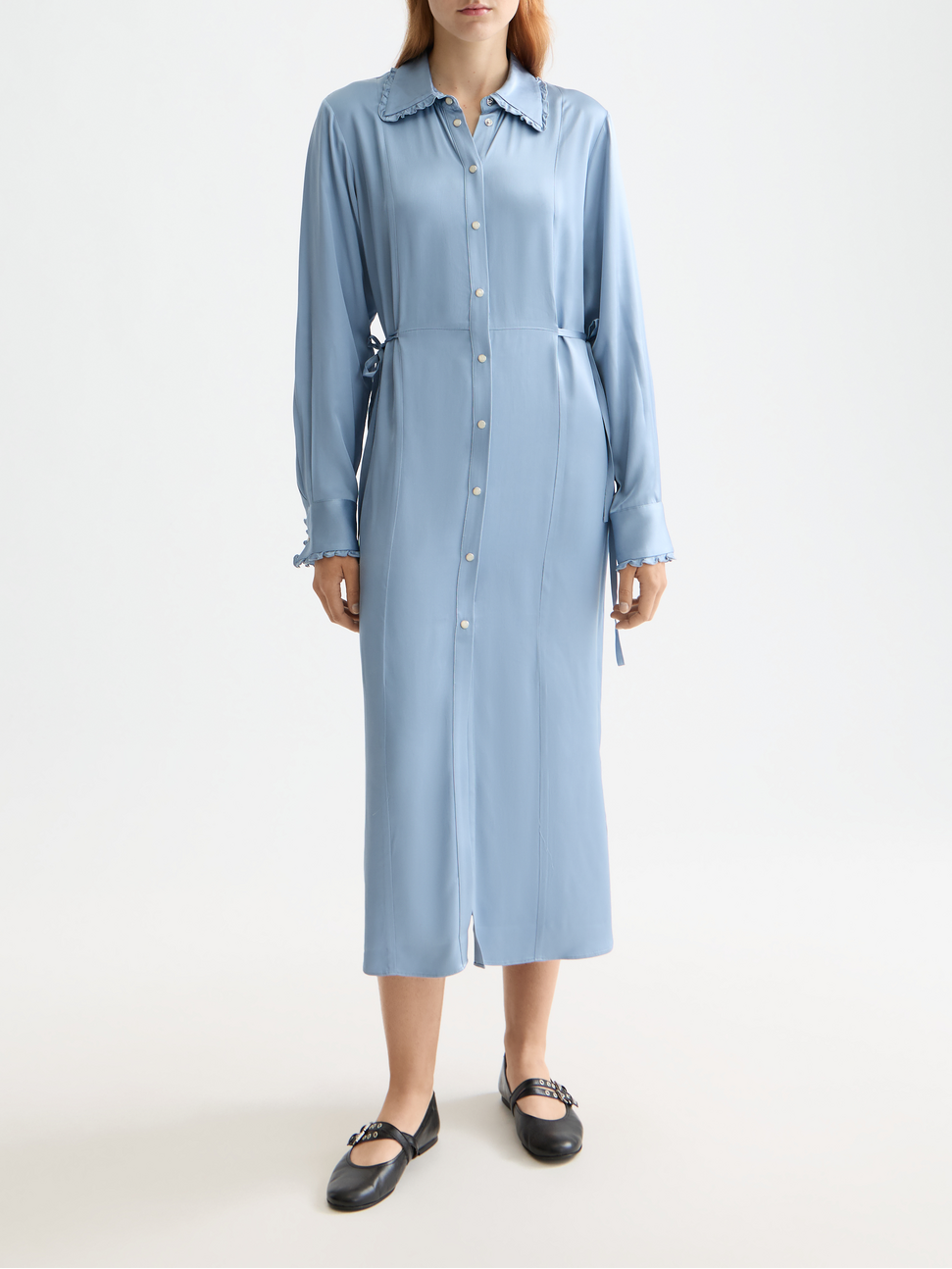 Midi ruffle shirt dress