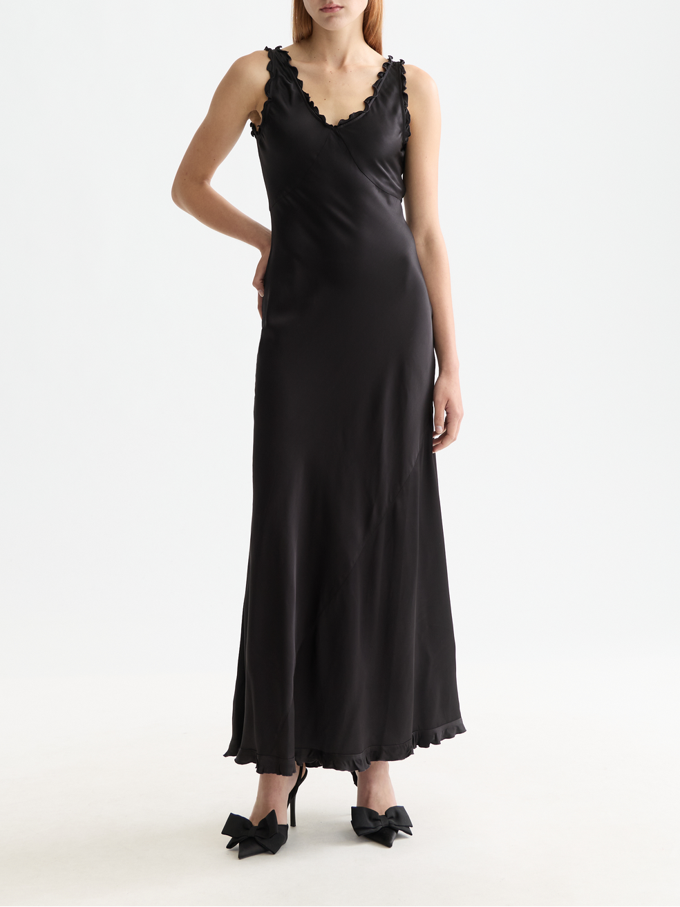 Maxi Slip dress with ruffled edges