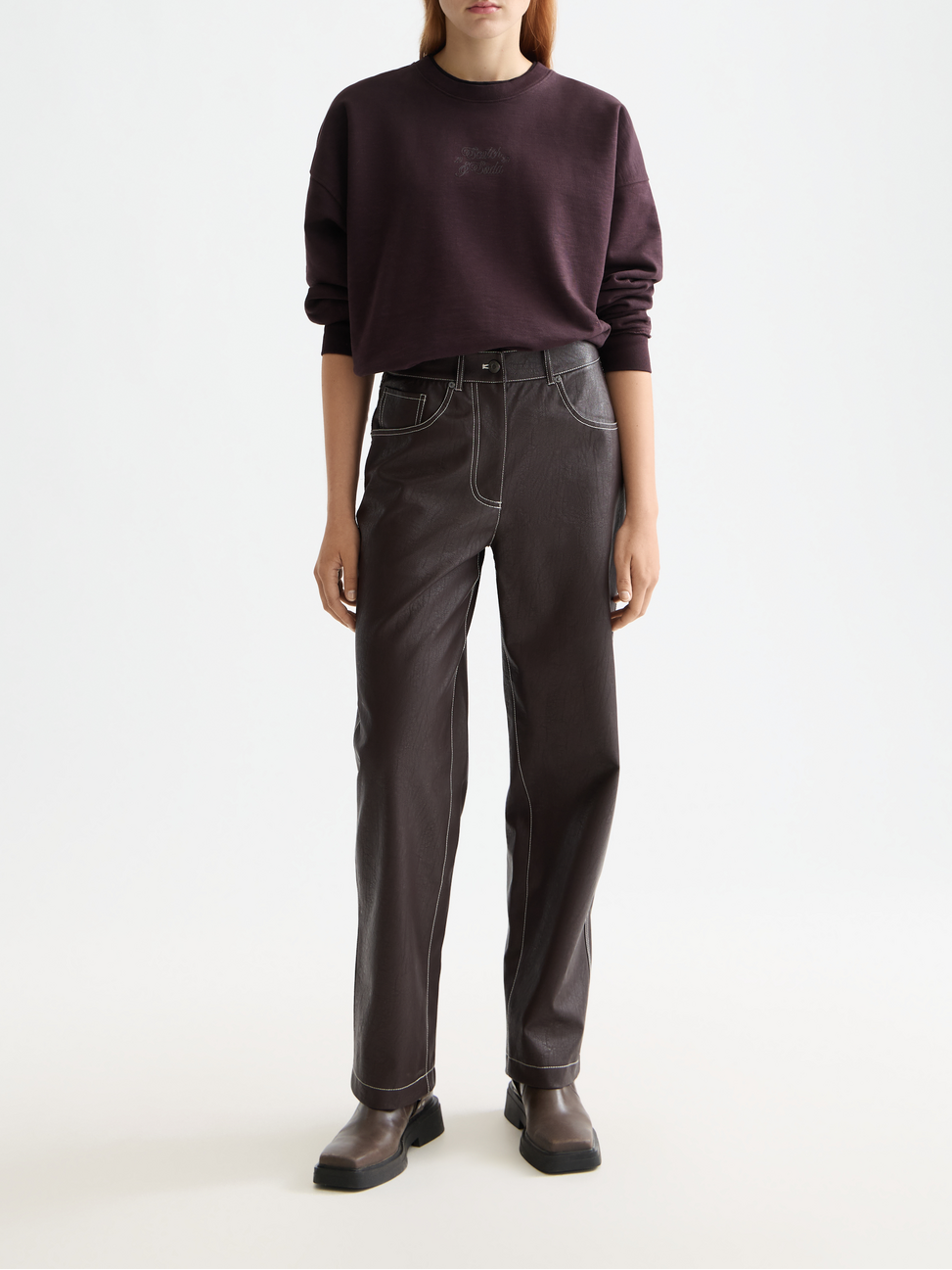 Aurora vegan leather high rise straight leg pants