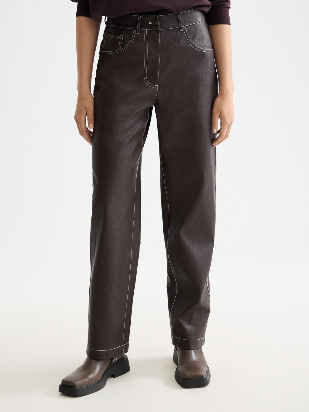 Aurora vegan leather high rise straight leg pants