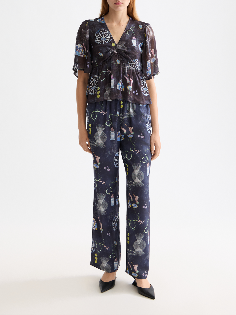 Gia Mid rise wide leg elasticated trousers