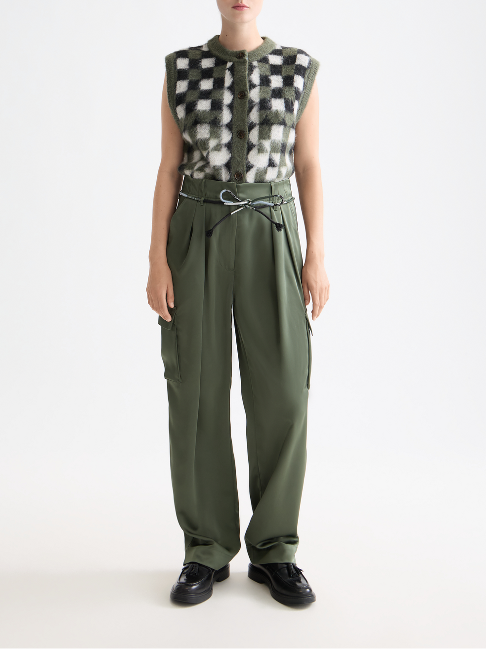 Faye high-rise tapered leg satin cargo pant