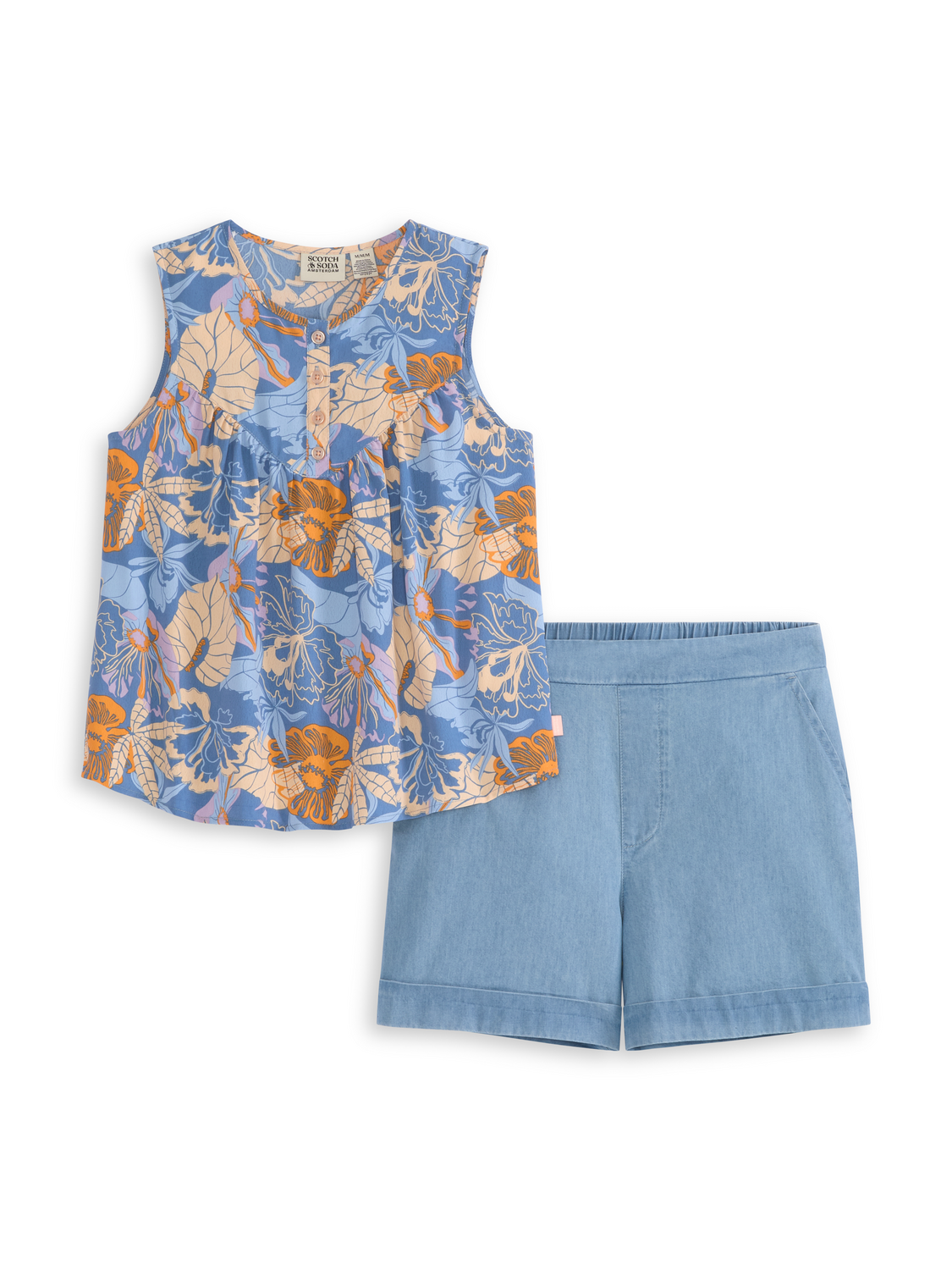 GIRLS S&S GIRLS 2PC TOP & DENIM SHORT SET