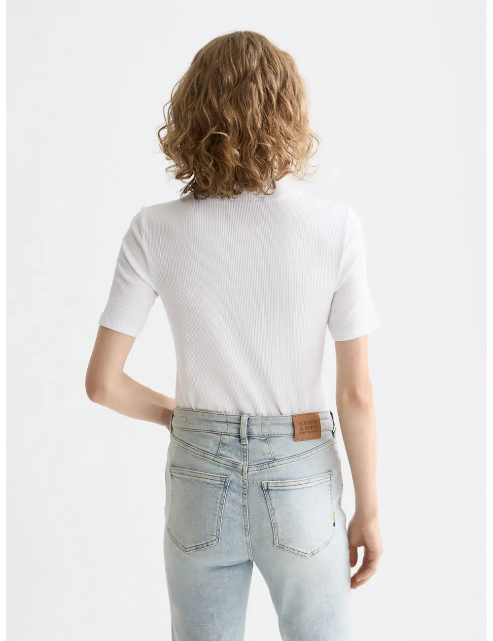 Core Mock Neck Tee detail shot showing fabric and craftsmanship by Scotch & Soda