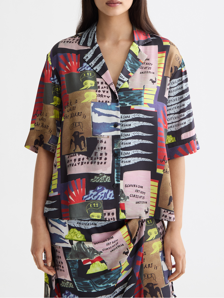 Printed short sleeve fluid shirt