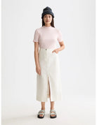 Mock Neck Rib Tee full model shot showing overall fit by Scotch & Soda