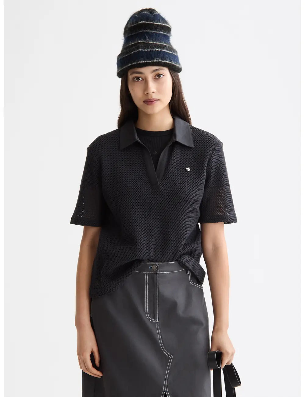 Crochet Polo Shirt close-up on model showing fit and detail by Scotch & Soda