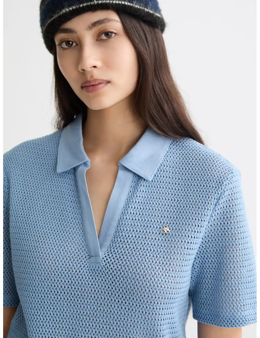 Crochet Polo Shirt detail view by Scotch & Soda