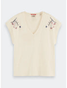 Embroidered V Neck Tee flat lay front view by Scotch & Soda